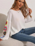 Crochet Flower Long Sleeve Sweater - Trendsi