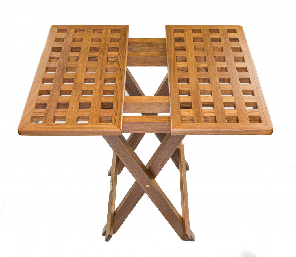 19" Brown Solid Teak Wood Square Indoor Outdoor Folding End Table - Homeroots - Flyclothing LLC