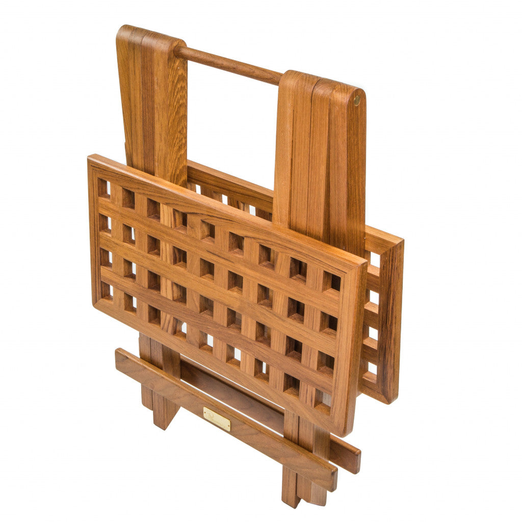 19" Brown Solid Teak Wood Square Indoor Outdoor Folding End Table - Homeroots - Flyclothing LLC
