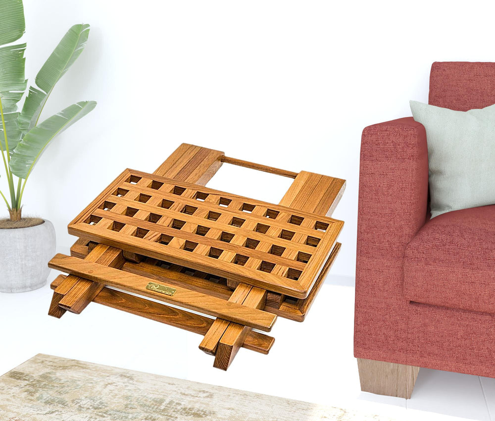 19" Brown Solid Teak Wood Square Indoor Outdoor Folding End Table - Homeroots - Flyclothing LLC