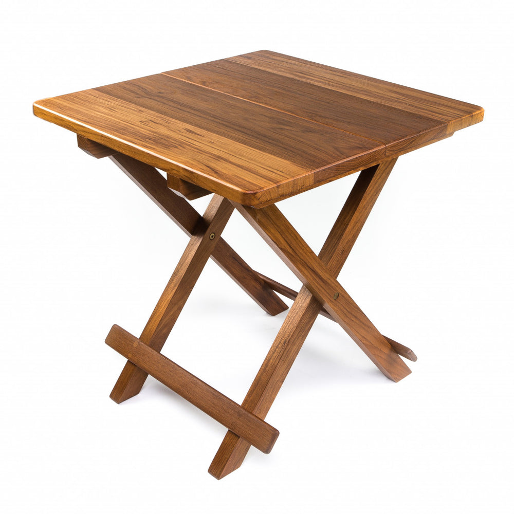 19" Brown Solid Square Teak Folding Indoor Outdoor End Table - Homeroots - Flyclothing LLC