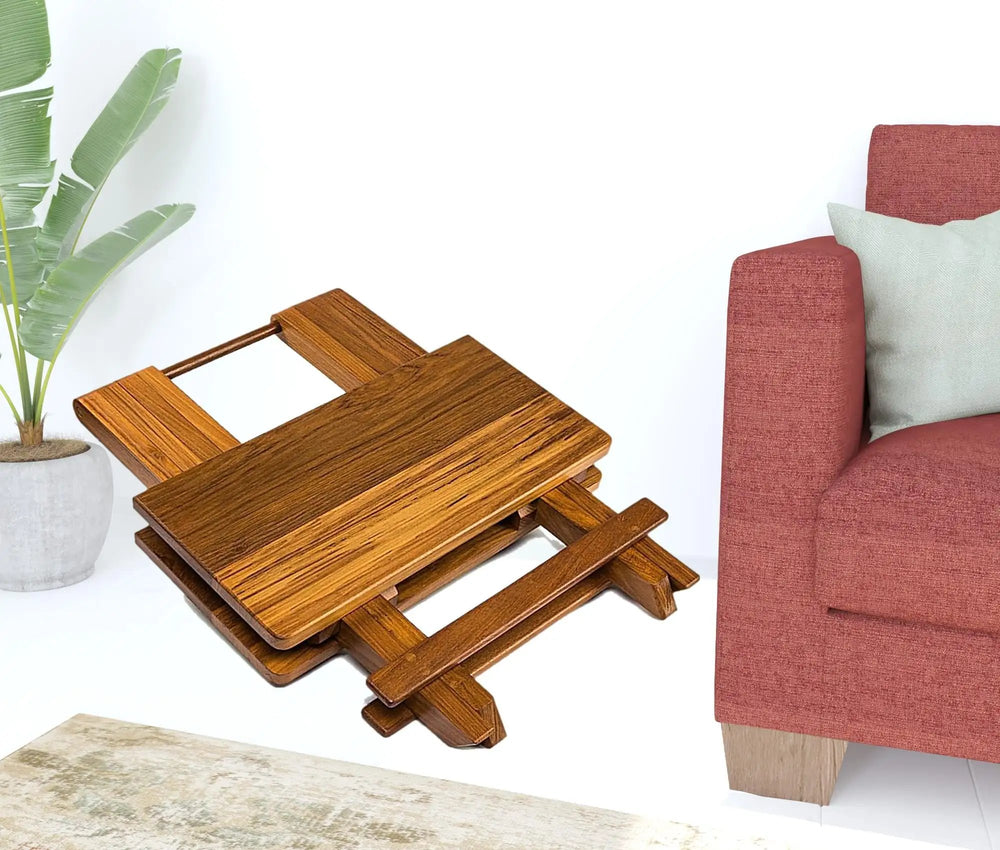 19" Brown Solid Square Teak Folding Indoor Outdoor End Table - Homeroots - Flyclothing LLC