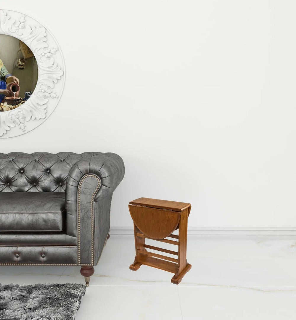 21" Brown Solid Wood Oval Drop Leaf End Table - Homeroots - Flyclothing LLC