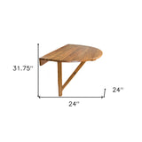24" Brown Half Round Solid Wood Folding Outdoor Balcony Table - Homeroots