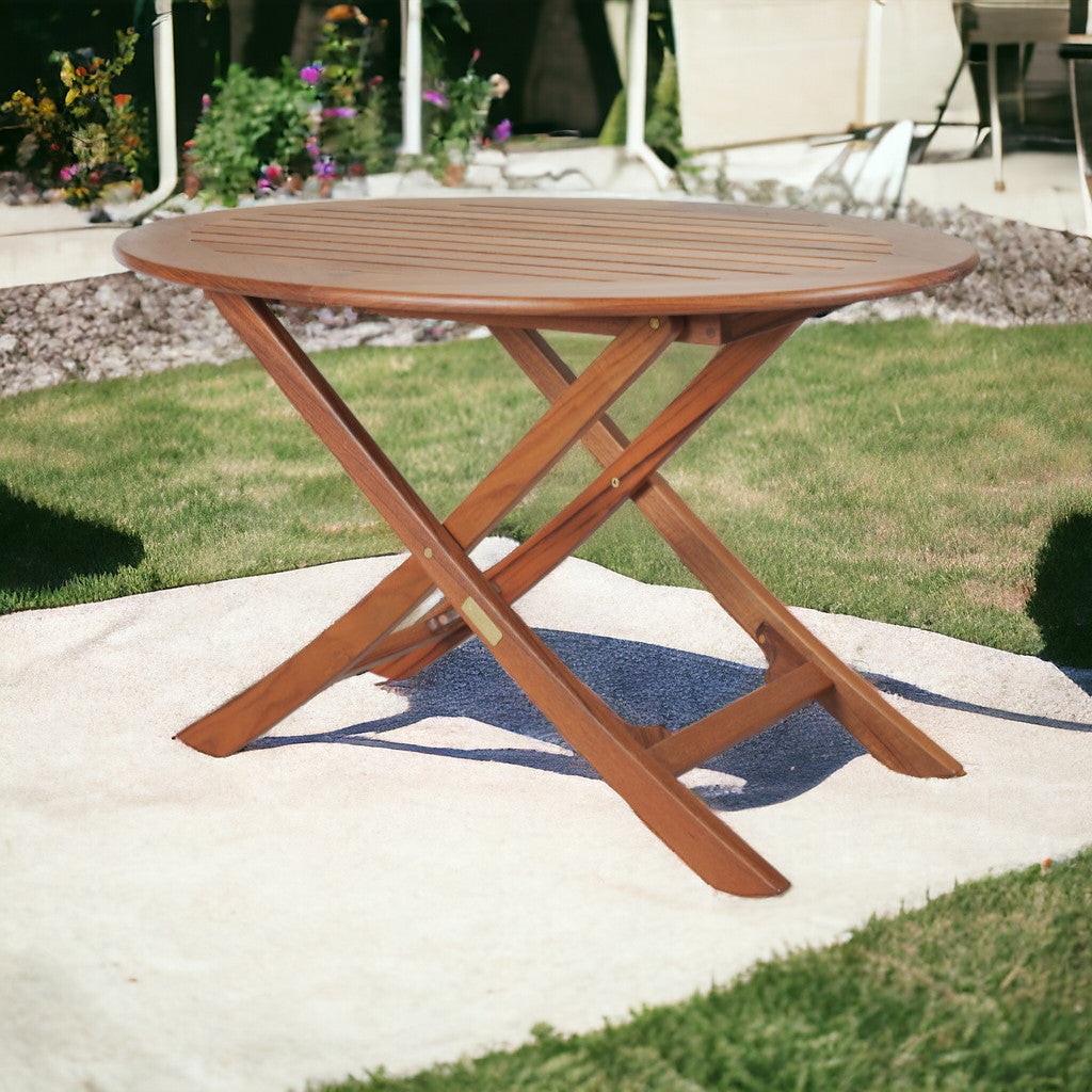 40" Brown Oval Solid Wood Folding Outdoor Side Table - Homeroots - Flyclothing LLC
