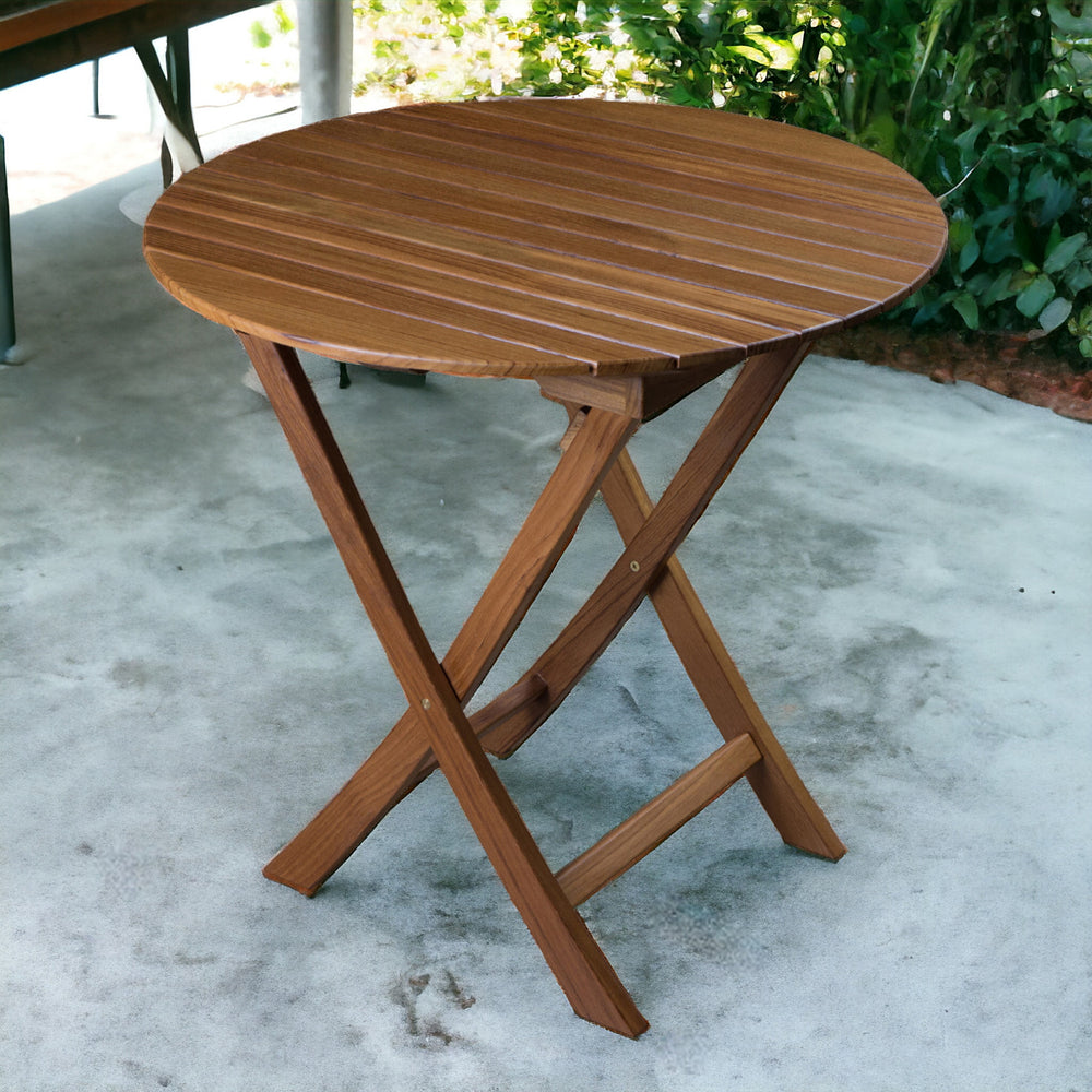 30" Brown Rounded Solid Wood Folding Outdoor Side Table - Homeroots - Flyclothing LLC