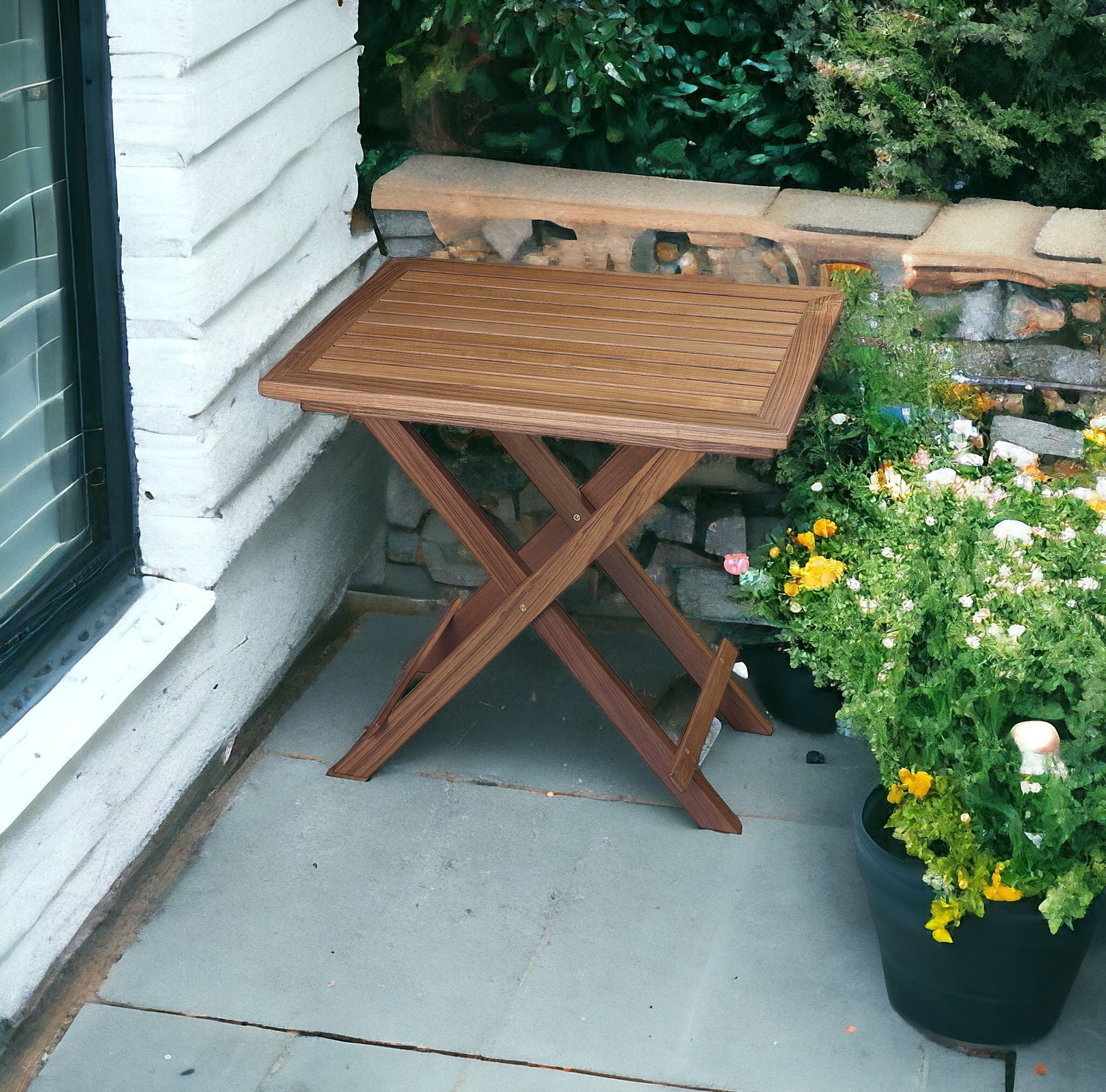 28" Brown Solid Wood Folding Outdoor Side Table - Homeroots - Flyclothing LLC