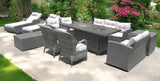 Twelve Piece Outdoor Gray Wicker Multiple Chairs Seating Group Fire Pit Included with White Cushions - Homeroots