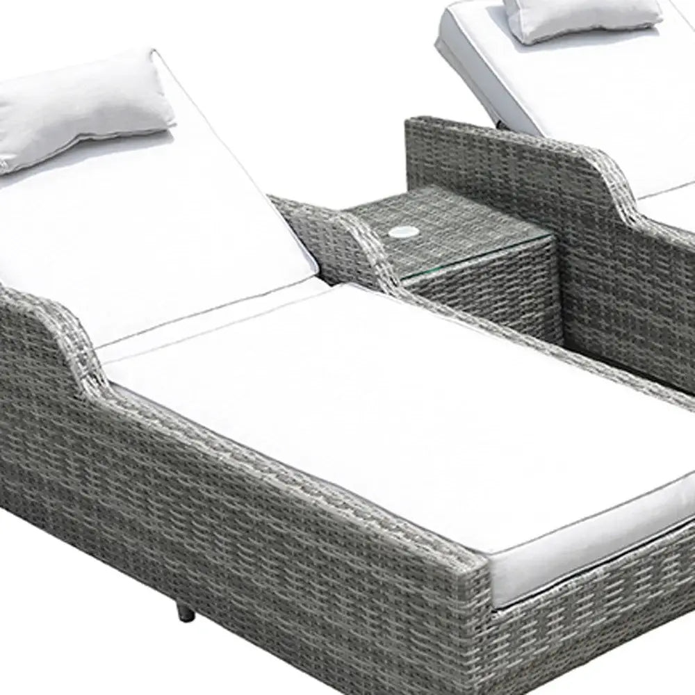 Twelve Piece Outdoor Gray Wicker Multiple Chairs Seating Group Fire Pit Included with White Cushions - Homeroots - Flyclothing LLC