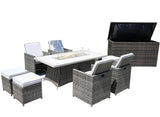 Ten Piece Outdoor Gray Wicker Multiple Chairs Seating Group Fire Pit Included with White Cushions - Homeroots