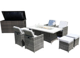 Ten Piece Outdoor Gray Wicker Multiple Chairs Seating Group Fire Pit Included with White Cushions - Homeroots - Flyclothing LLC