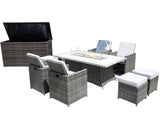 Ten Piece Outdoor Gray Wicker Multiple Chairs Seating Group Fire Pit Included with White Cushions - Homeroots