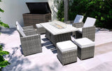 Ten Piece Outdoor Gray Wicker Multiple Chairs Seating Group Fire Pit Included with White Cushions - Homeroots