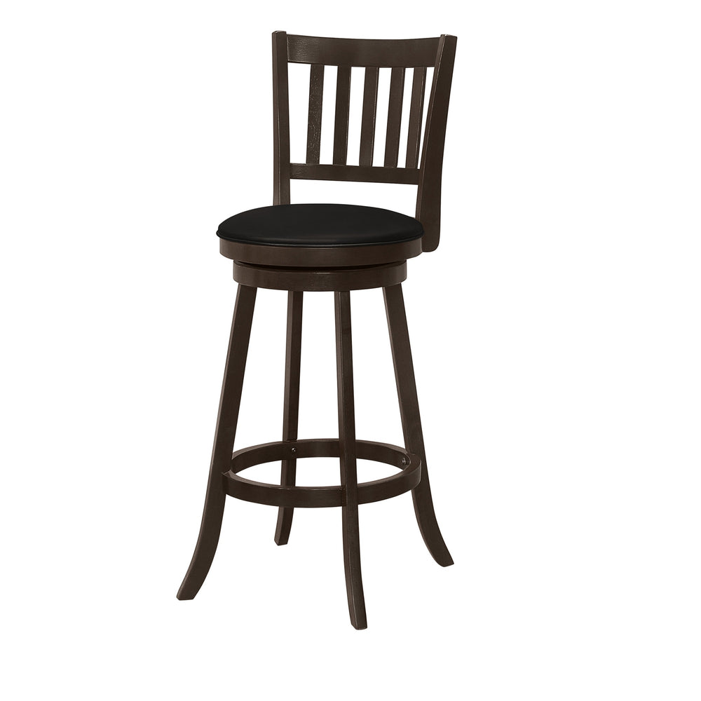 Set of Two 29 " Black And Espresso Faux Leather And Solid Wood Swivel Bar Height Bar Chairs - Homeroots