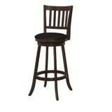 Set of Two 29 " Black And Espresso Faux Leather And Solid Wood Swivel Bar Height Bar Chairs - Homeroots