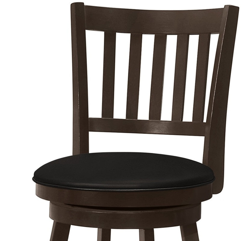 Set of Two 23 " Black And Espresso Faux Leather And Solid Wood Swivel Counter Height Bar Chairs - Homeroots - Flyclothing LLC