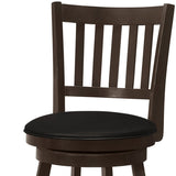 Set of Two 23 " Black And Espresso Faux Leather And Solid Wood Swivel Counter Height Bar Chairs