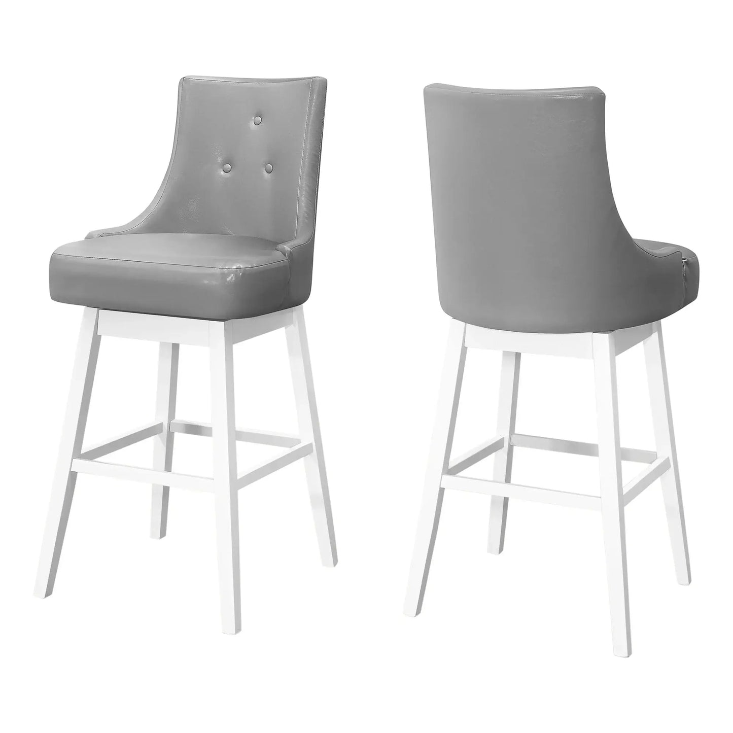 Set of Two 29 " Gray And White Faux Leather And Solid Wood Swivel Bar Height Bar Chairs - Homeroots - Flyclothing LLC