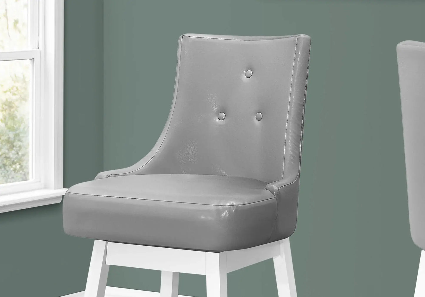 Set of Two 29 " Gray And White Faux Leather And Solid Wood Swivel Bar Height Bar Chairs - Homeroots - Flyclothing LLC