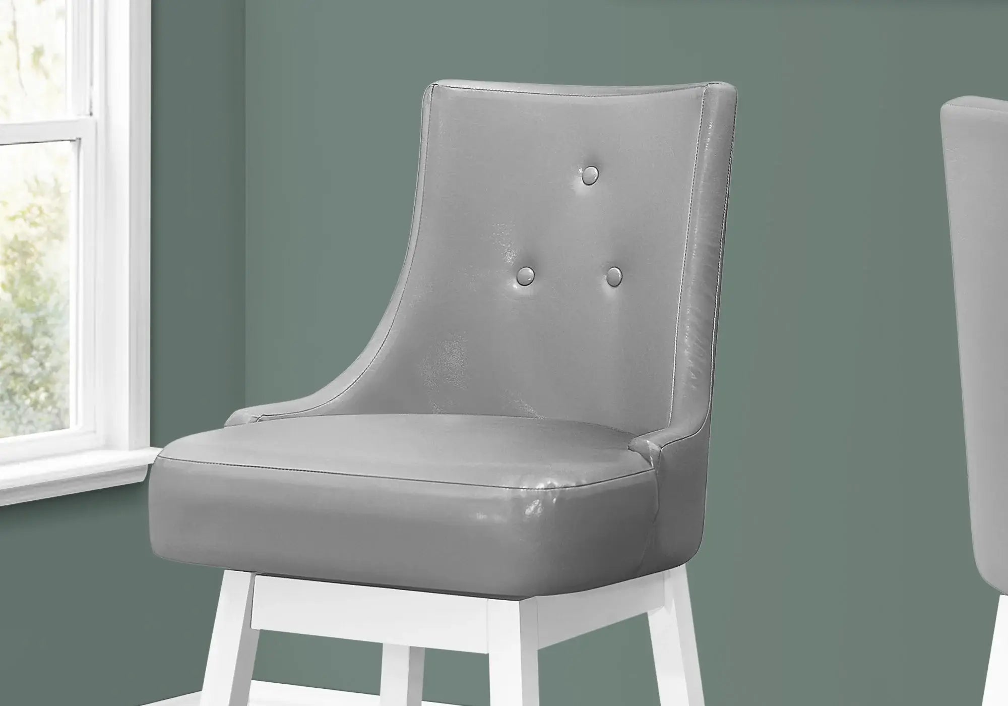 Set of Two 29 " Gray And White Faux Leather And Solid Wood Swivel Bar Height Bar Chairs - Homeroots - Flyclothing LLC