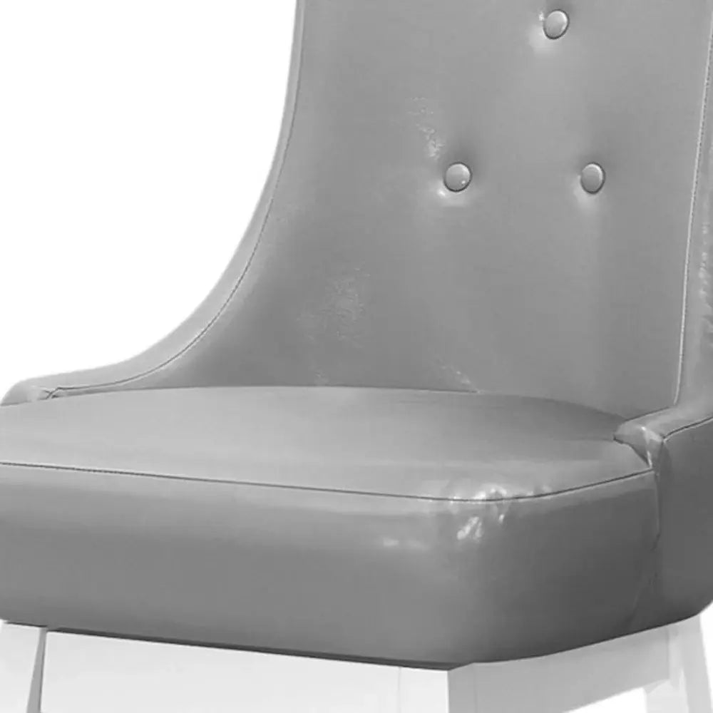 Set of Two 29 " Gray And White Faux Leather And Solid Wood Swivel Bar Height Bar Chairs - Homeroots - Flyclothing LLC