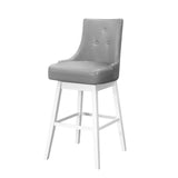 Set of Two 29 " Gray And White Faux Leather And Solid Wood Swivel Bar Height Bar Chairs - Homeroots