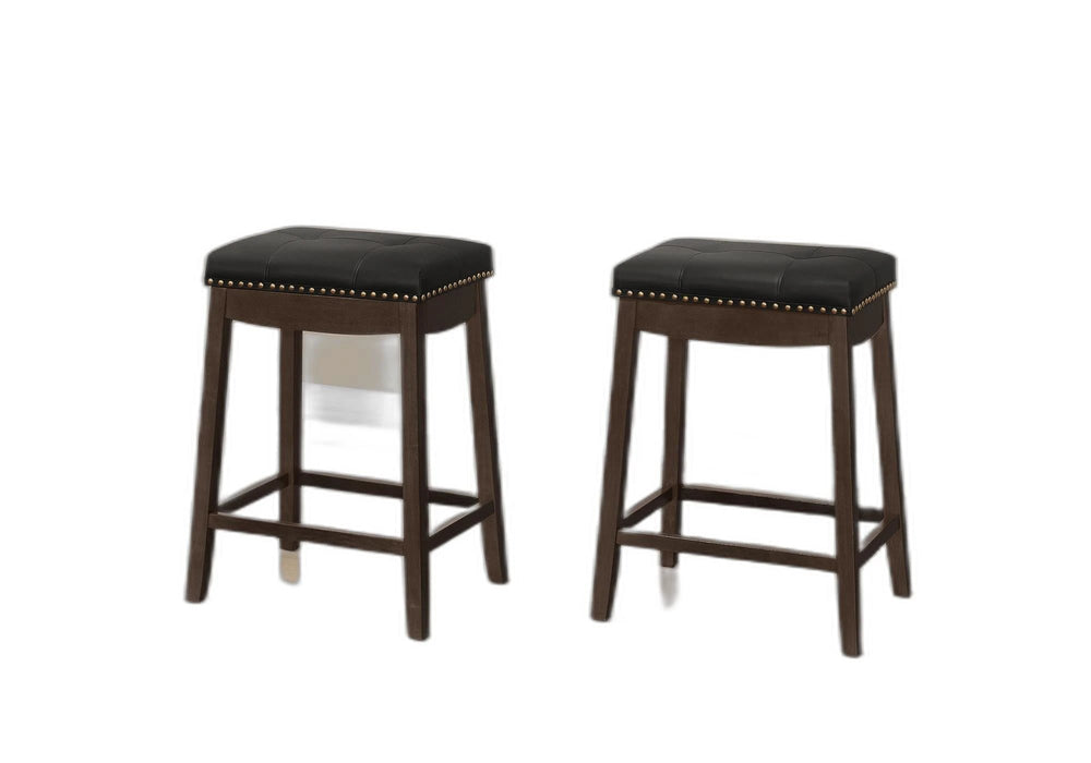 Set of Two 25 " Black And Espresso Faux Leather And Solid Wood Backless Counter Height Bar Chairs - Homeroots