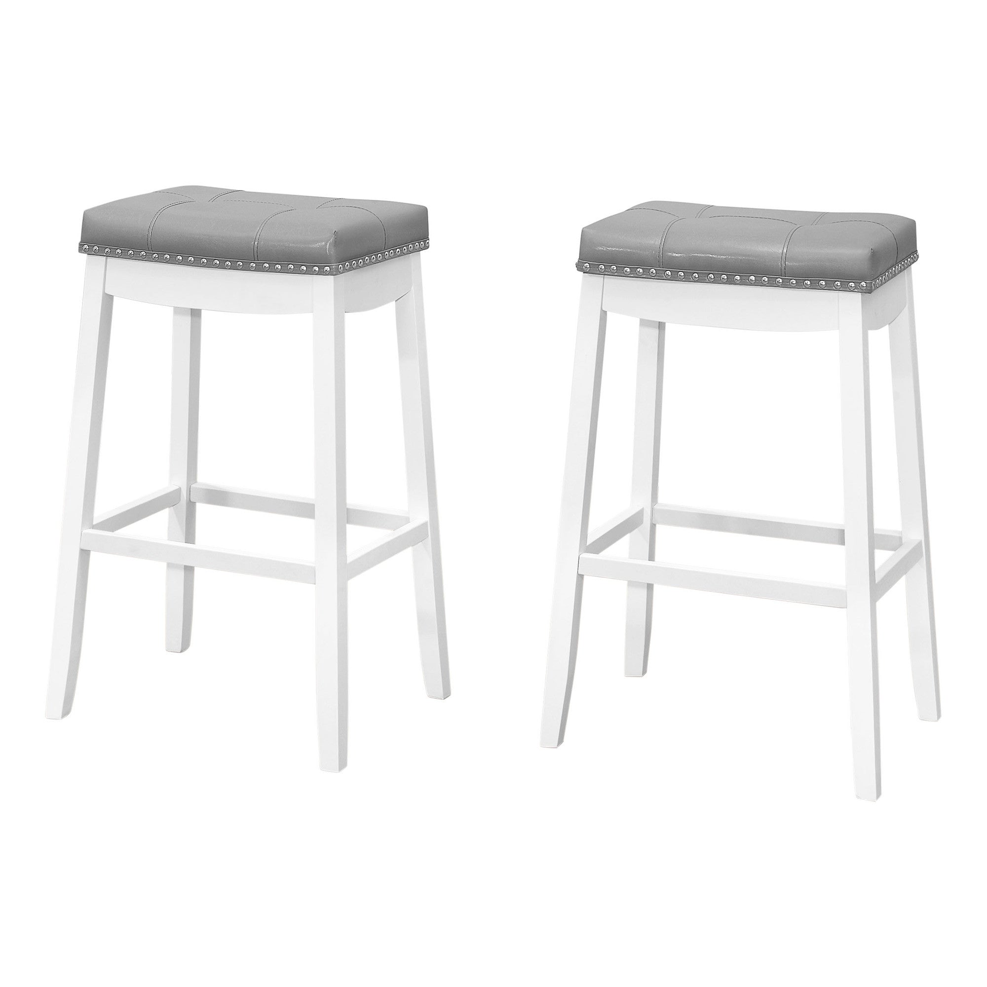 Set of Two 30 " Gray And White Faux Leather And Solid Wood Backless Bar Height Bar Chairs - Homeroots - Flyclothing LLC