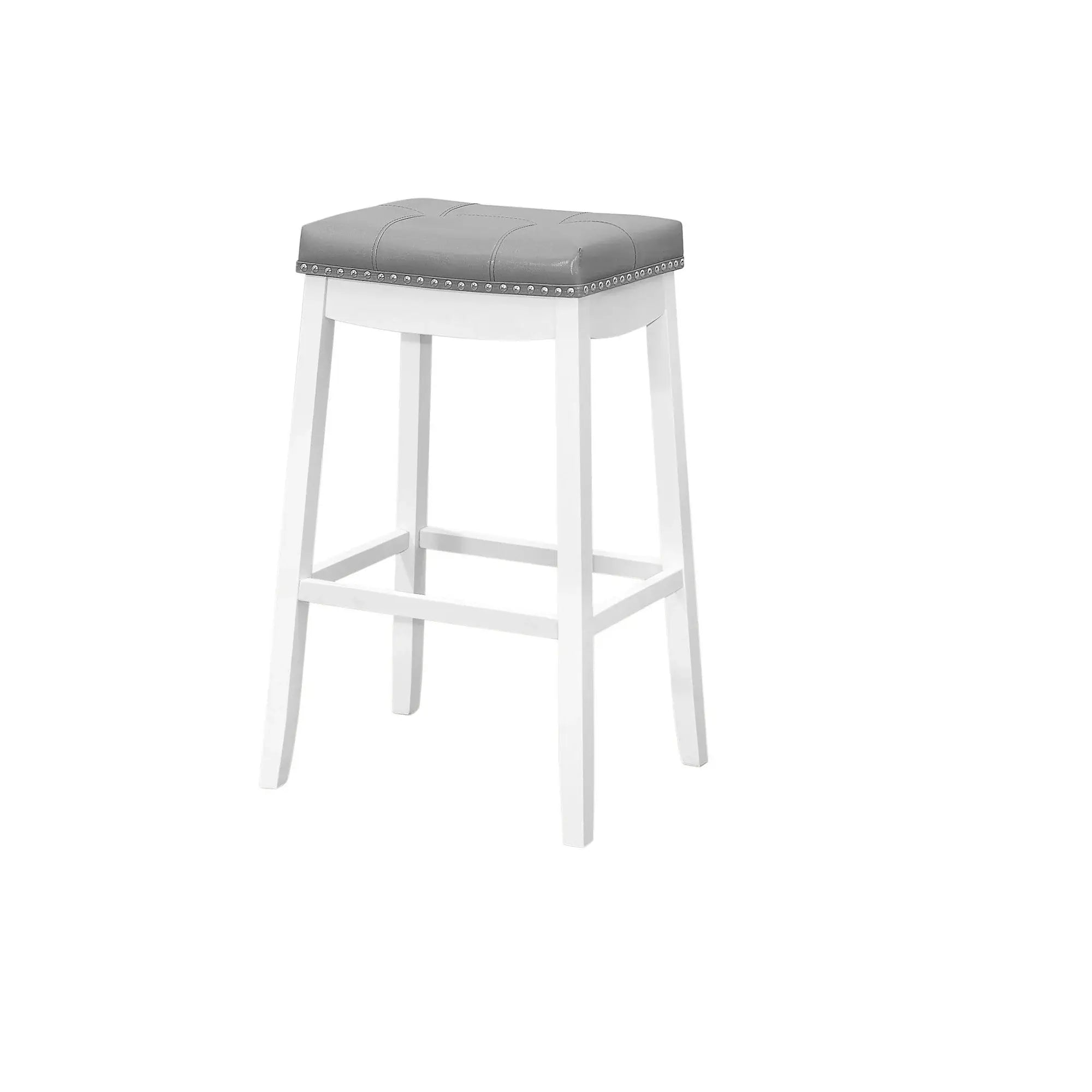 Set of Two 30 " Gray And White Faux Leather And Solid Wood Backless Bar Height Bar Chairs - Homeroots - Flyclothing LLC