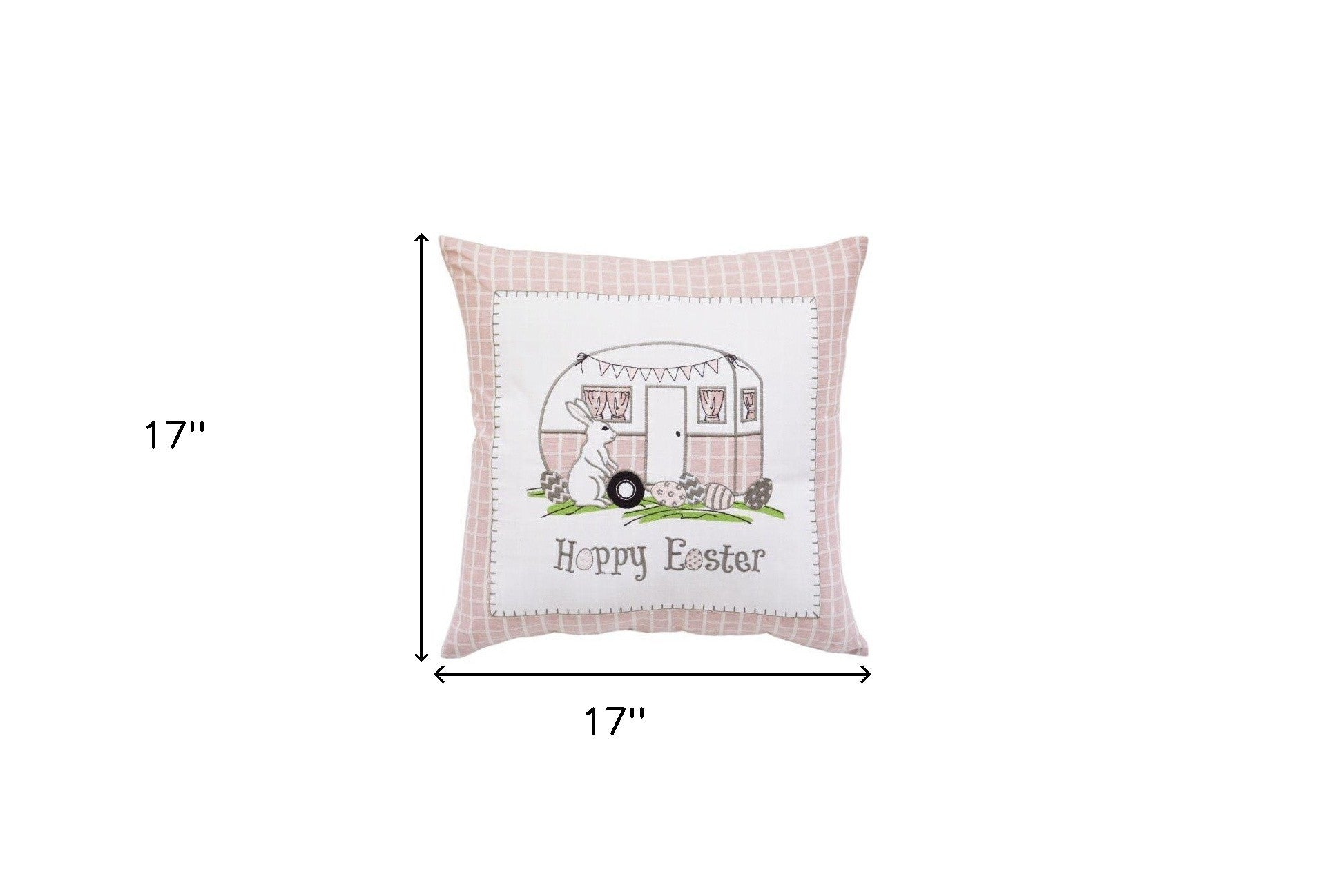 17" X 17" Light Pink Checkered Easter Bunny Camper Throw Pillow - Homeroots - Flyclothing LLC