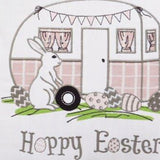 17" X 17" Light Pink Checkered Easter Bunny Camper Throw Pillow - Homeroots