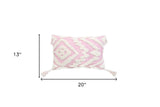 13" X 20" Pink and White Textural Abstract Throw Pillow with Tassels - Homeroots - Flyclothing LLC