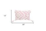 13" X 20" Pink and White Textural Abstract Throw Pillow with Tassels - Homeroots - Flyclothing LLC