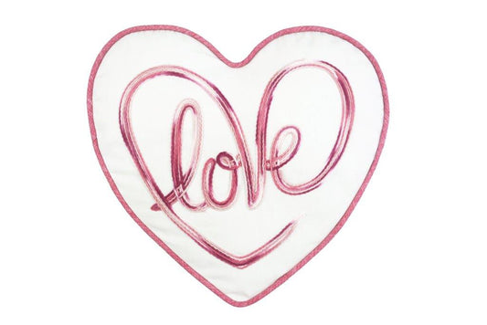 15" X 16" White And Rose Love Heart Throw Pillow With Embroidery - Homeroots