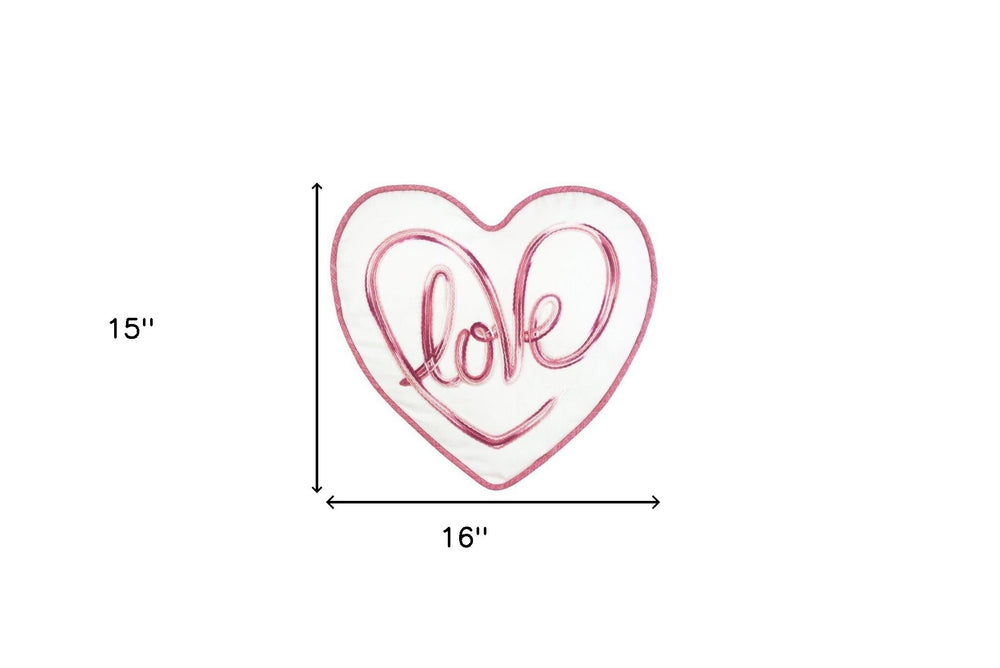 15" X 16" White And Rose Love Heart Throw Pillow With Embroidery - Homeroots - Flyclothing LLC