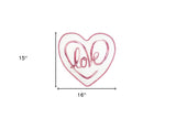 15" X 16" White And Rose Love Heart Throw Pillow With Embroidery - Homeroots