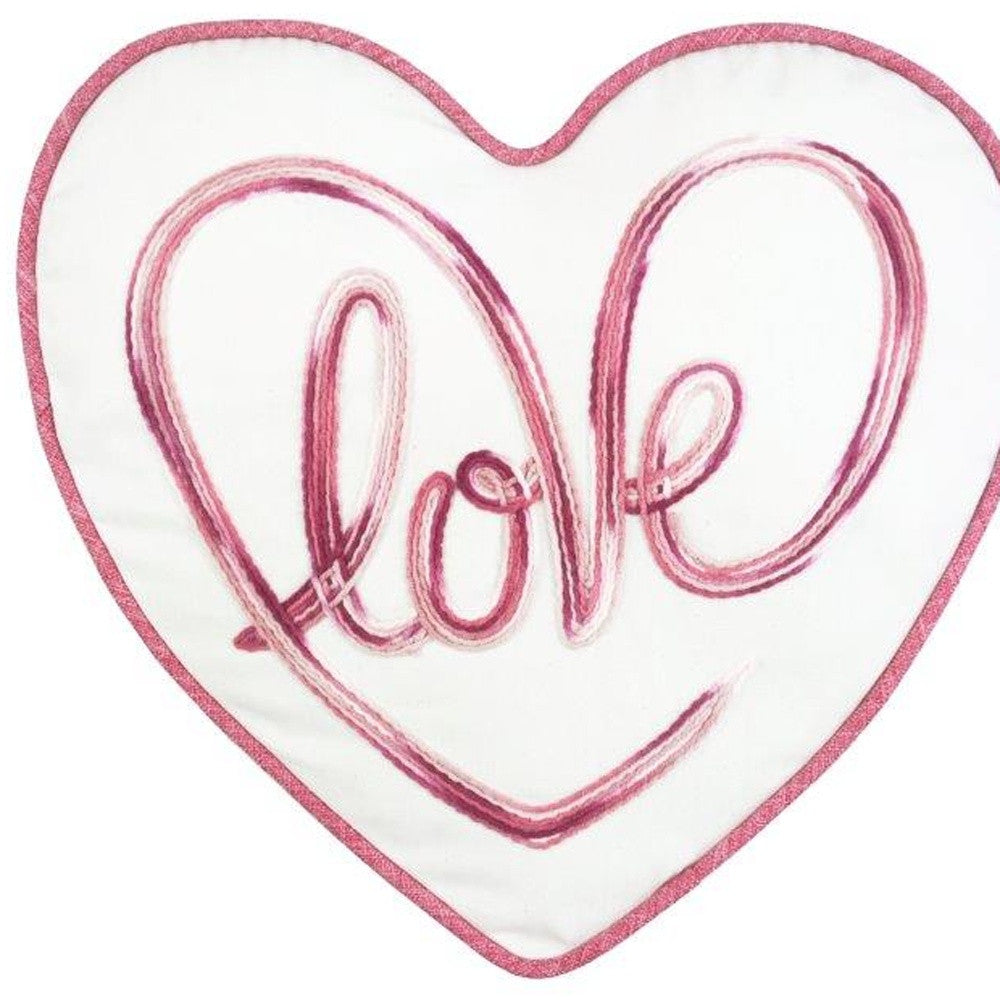 15" X 16" White And Rose Love Heart Throw Pillow With Embroidery - Homeroots - Flyclothing LLC