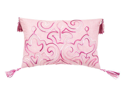 13" X 20" Pink Embroidered Damask Throw Pillow With Tassels - Homeroots