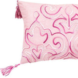 13" X 20" Pink Embroidered Damask Throw Pillow With Tassels - Homeroots