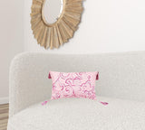 13" X 20" Pink Embroidered Damask Throw Pillow With Tassels - Homeroots