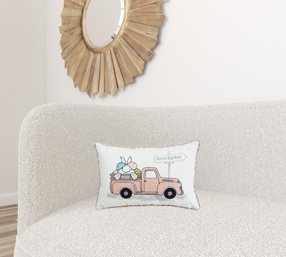 13" X 4" Pink and White Easter Easter Bunny Text Throw Pillow - Homeroots - Flyclothing LLC