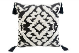 17" X 17" Black and White Textural Geometric Throw Pillow With Tassels - Homeroots