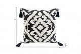 17" X 17" Black and White Textural Geometric Throw Pillow With Tassels - Homeroots - Flyclothing LLC