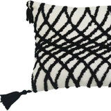 13" X 18" Black And White Geometric Zippered Polyester And Cotton Blend Throw Pillow With Tassels - Homeroots - Flyclothing LLC