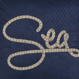 17" X 17" Navy Blue And Brown Text Zippered Polyester And Burlap Blend Throw Pillow With Embroidery - Homeroots - Flyclothing LLC
