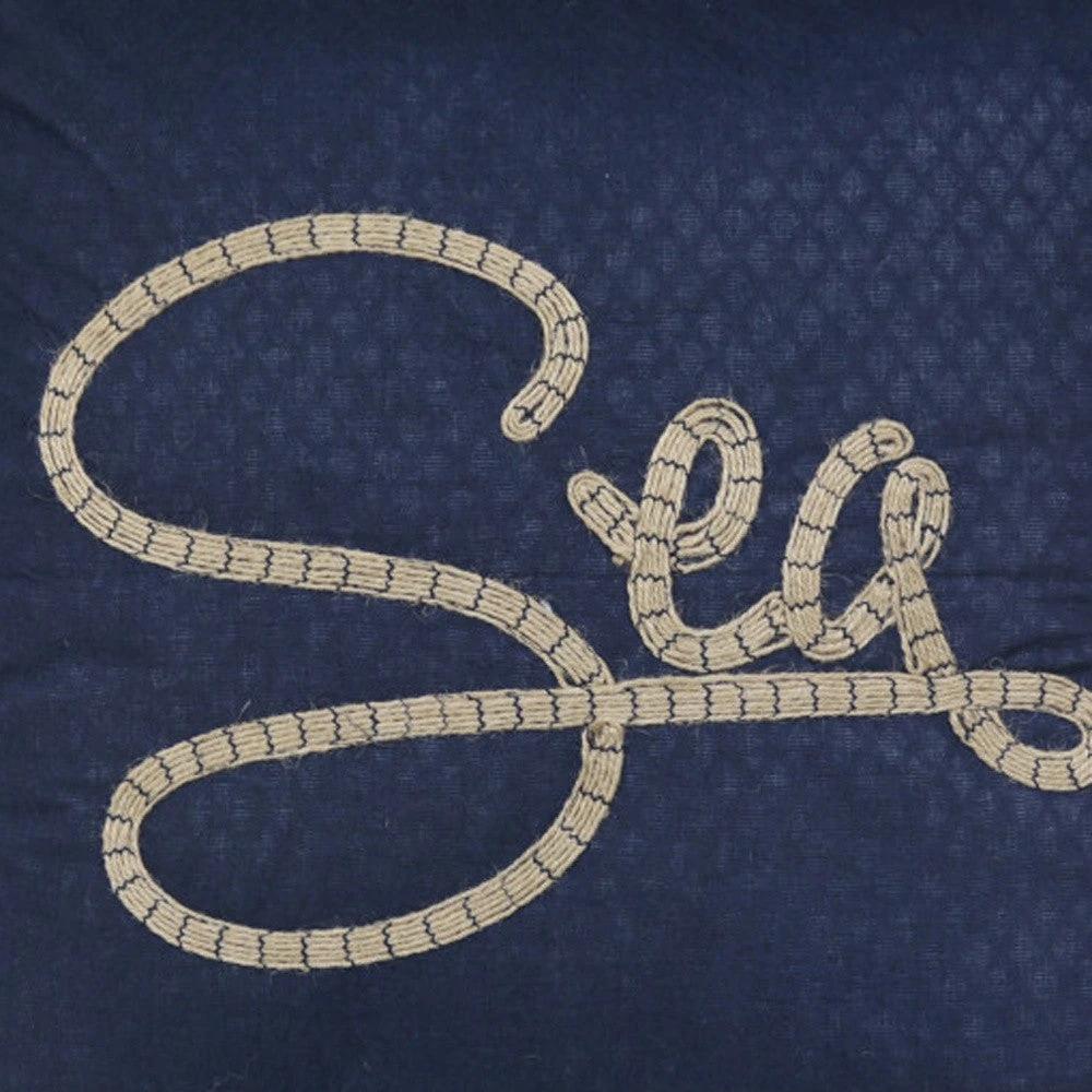 17" X 17" Navy Blue And Brown Text Zippered Polyester And Burlap Blend Throw Pillow With Embroidery - Homeroots - Flyclothing LLC