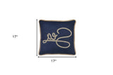 17" X 17" Navy Blue And Brown Text Zippered Polyester And Burlap Blend Throw Pillow With Embroidery - Homeroots - Flyclothing LLC