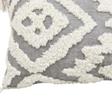 13" X 20" Grey And White Abstract Zippered Polyester Throw Pillow With Tassels - Homeroots - Flyclothing LLC