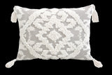 13" X 18" Grey And White Damask Zippered Polyester And Cotton Blend Throw Pillow With Tassels - Homeroots