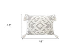 13" X 18" Grey And White Damask Zippered Polyester And Cotton Blend Throw Pillow With Tassels - Homeroots - Flyclothing LLC
